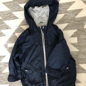 Navy blue lined windbreaker with hood